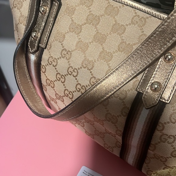 Gucci Canvas Tote Khaki And Gold - Picture 3 of 15